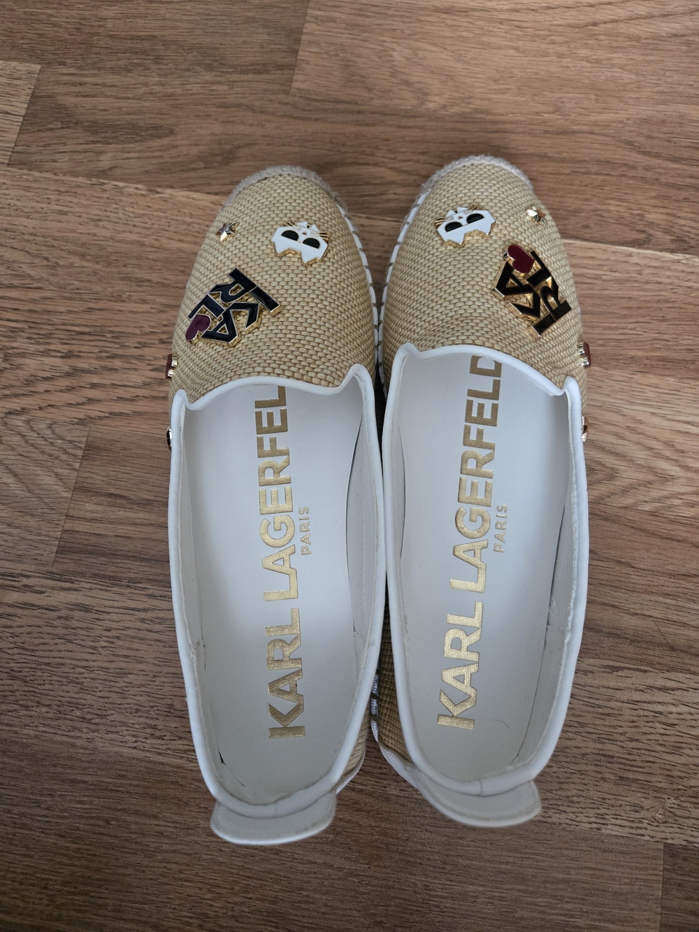 Karl Lagerfeld Beige Embellished Slip-On Espadrilles